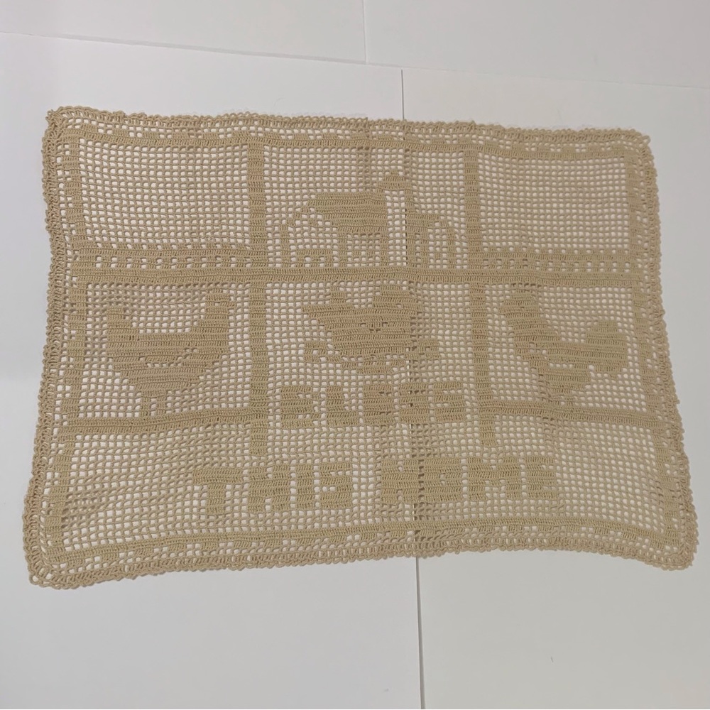 Crochet Rectangle Doily Beige Tan Cottagecore